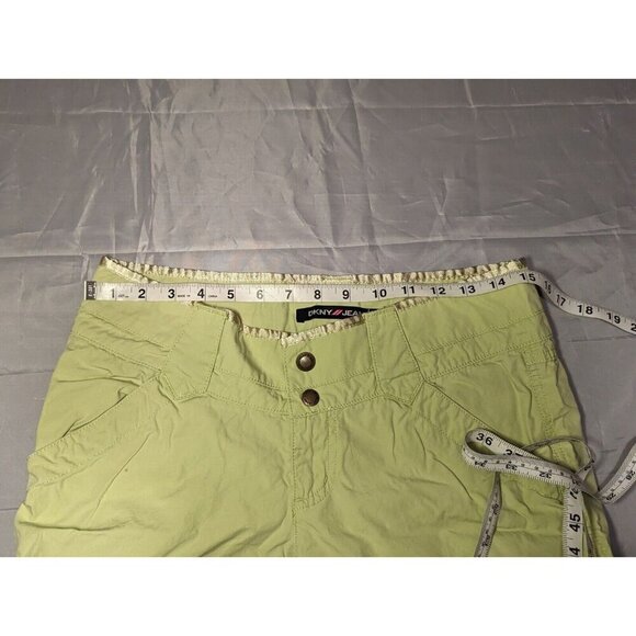DKNY Women Size 7draw string cargo capris pants Lime Green Multi Pockets - Picture 11 of 16